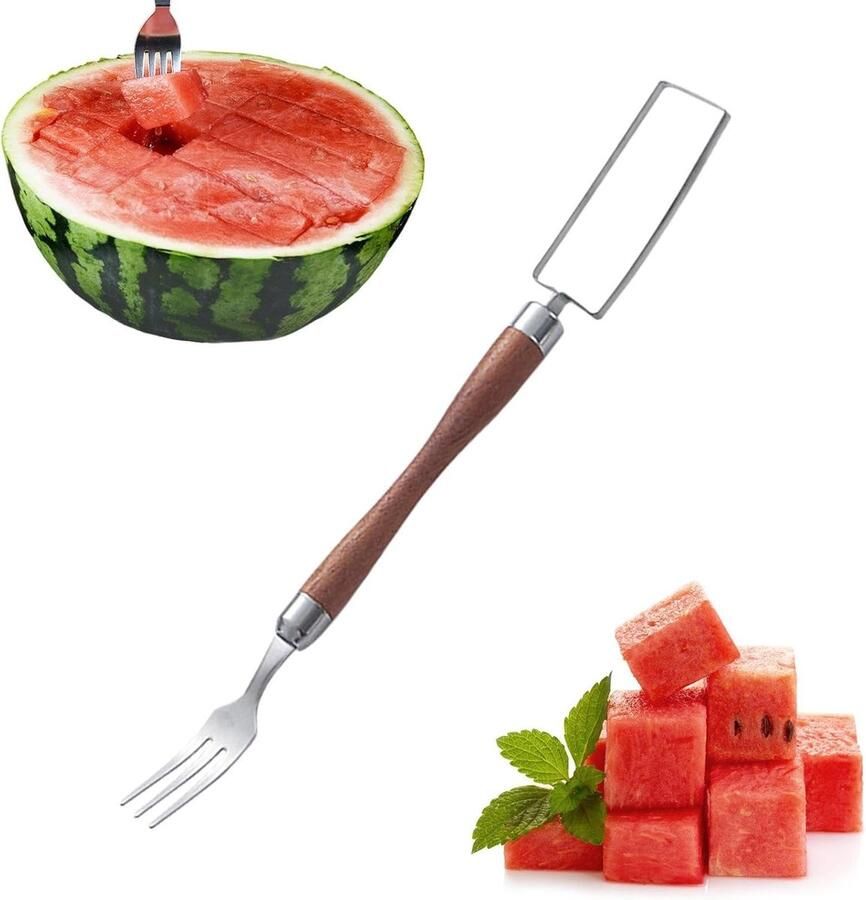 Watermeloensnijder Fruitblokjessnijder Melonsnijder Bereiden van fruit Dubbele kop ontwerp 29 cm Zilver