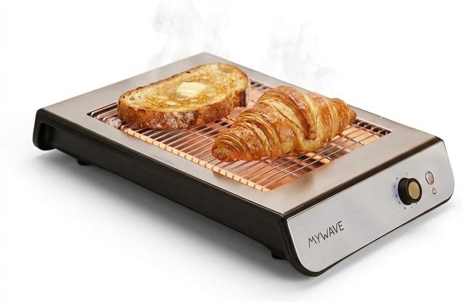 Wave Platte broodrooster – voor alle soorten brood en gebak – horizontale broodrooster met 900 W vermogen – instelbare temperatuur en 6 standen – licht- en geluidsindicaties