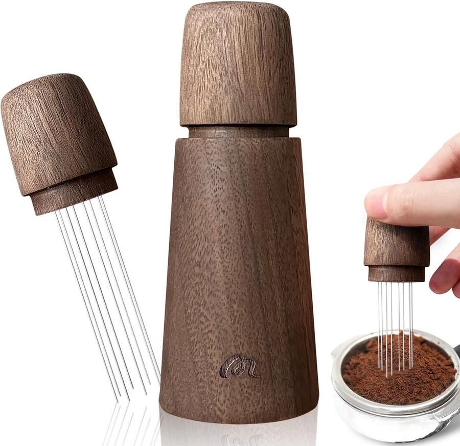 WDT Tool voor Espresso met 10 Naalden Walnoothout en Standaard