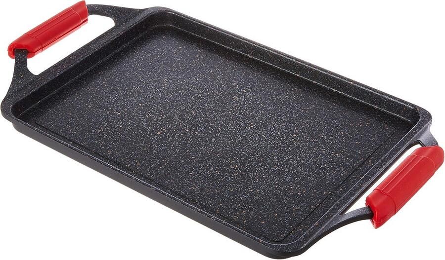 WECOOK! Ecochef Braadpan voor inductie grillplaat 43 x 25 cm gegoten aluminium anti-aanbaklaag titanium quantanium milieuvriendelijk zonder PFOA 5 mm dik handgrepen van siliconen glaskeramiek