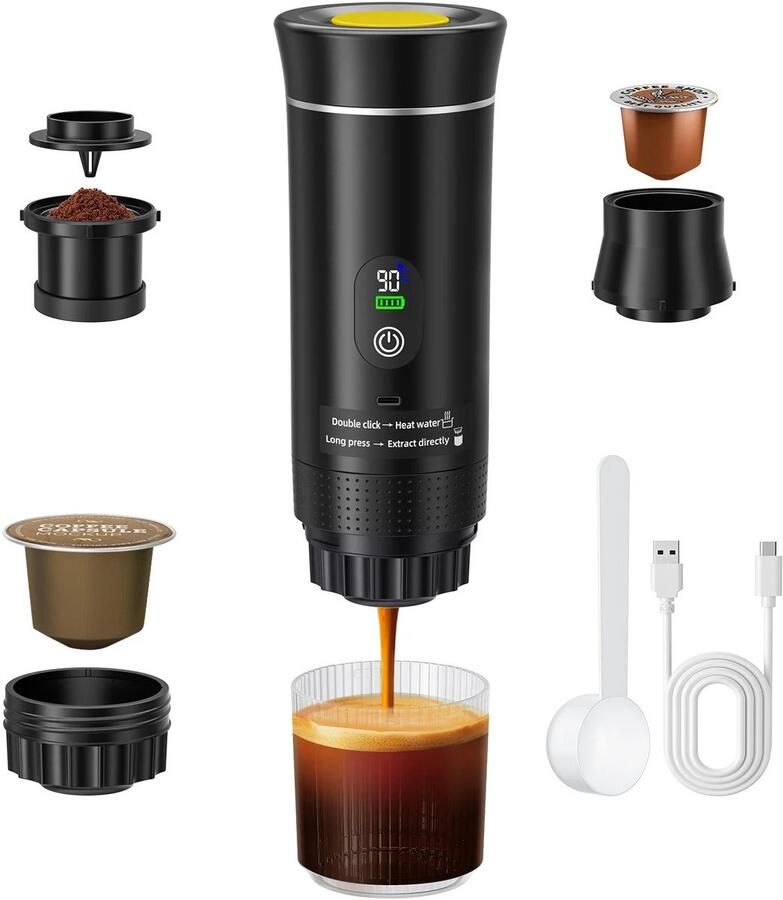 Weelora Espressomachine Draagbare Koffiemachine Espresso Machine Espresso Apparaat Draadloos Voor Thuis En Onderweg 3-in-1 Capsule Poederkoffiezetapparaat Kleur Zwart