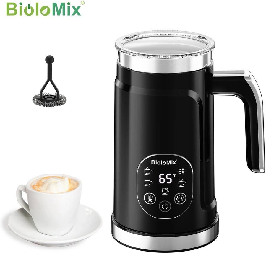 Weelora Melkopschuimer Electrisch Melkopschuimers 5-in-1 Met LED-aanraakscherm Voor Koffie En Latte Warme En Koude Schuimmaker Kleur Zwart