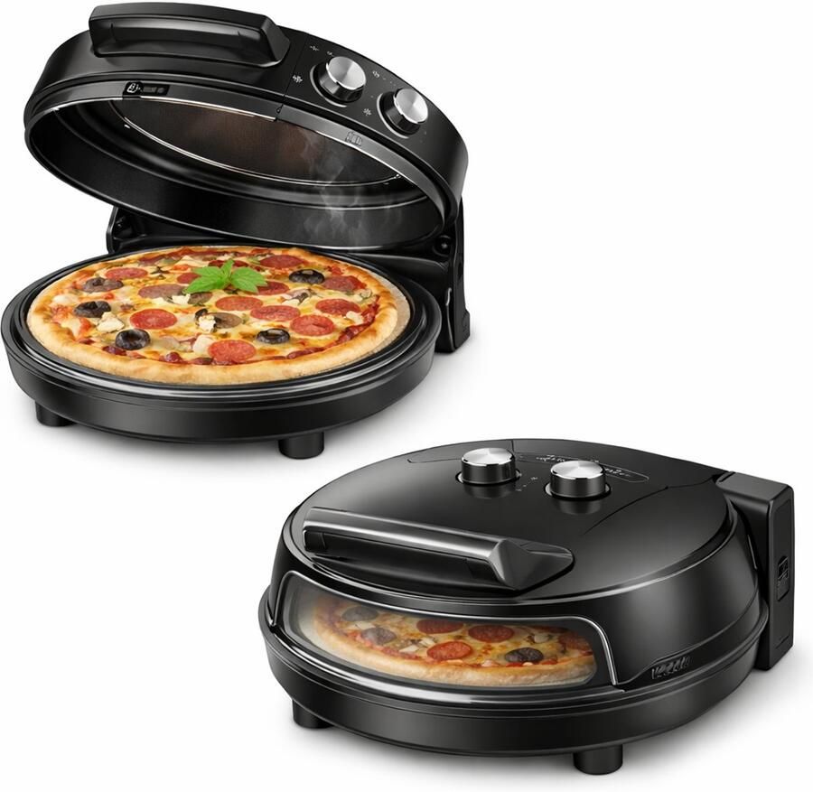 Weelora Pizzamaker Pizza Maker Pizza Maker Elektrisch 420 ℃ 1200 Watt 5 Temperatuurniveaus Vlambestendige Stenen Plaat 32 cm Kleur Zwart