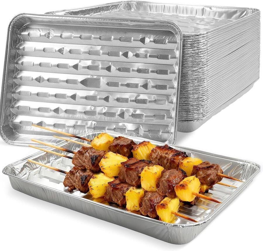 Wegwerp Aluminium Bakplaten Folie Bakplaten Barbecue en Oven Ribbelontwerp 33 x 23.3 cm zilver
