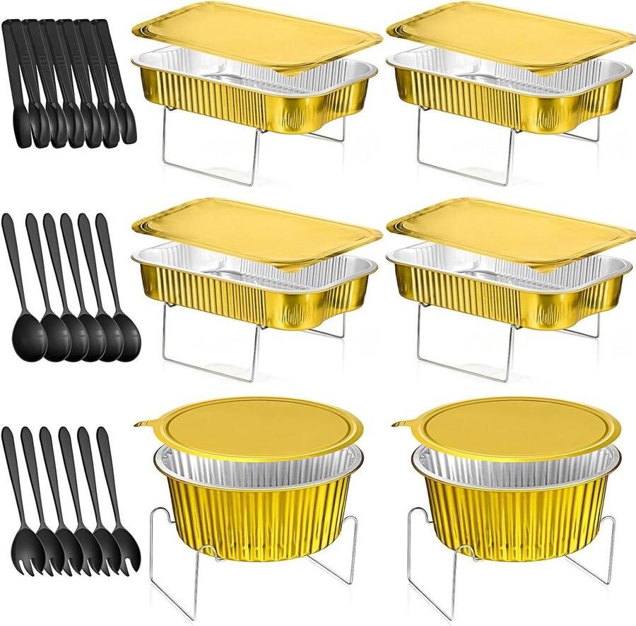 Wegwerp Chafing Gerechten Buffet Server Feestelijk Serveren Gelijkmatige Warmte 30 Stuks Goud Zwart