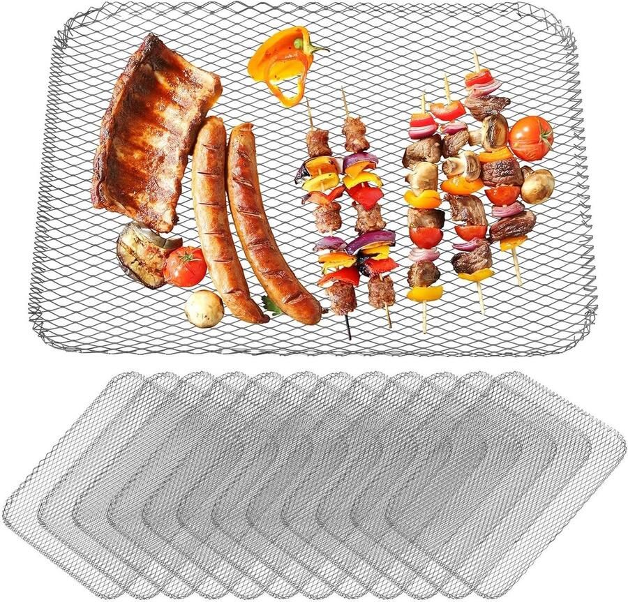 Wegwerp Grillmatten BBQ Grill Liners Buiten Koken Non-stick Oppervlak 20 Stuks Zilver