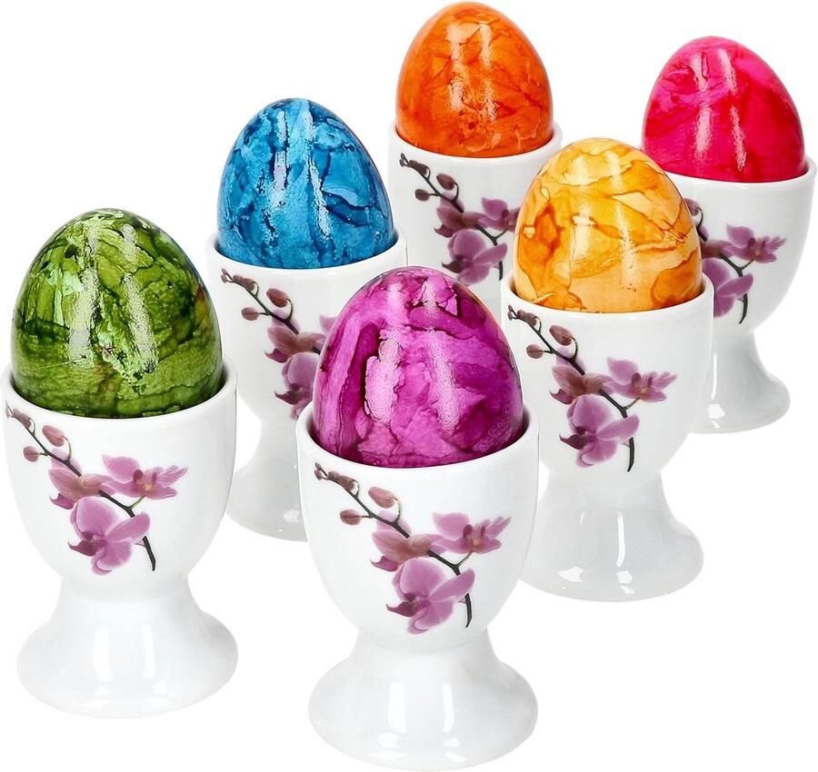 Well Kyoto Set van 6 eierdopjes 6 personen paarse orchideeën witte porseleinen eierhouder eierstandaard eierbeker lepels theelepel paasei paasontbijt paasei paasontbijt