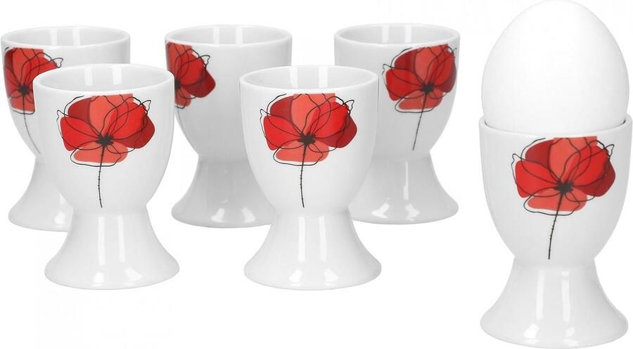 Well set van 6 eierbekers Monika rond Ø 48 mm h 70 mm eierstandaard hoog Egg Cup klaproos rood edel porselein servies gastronomie