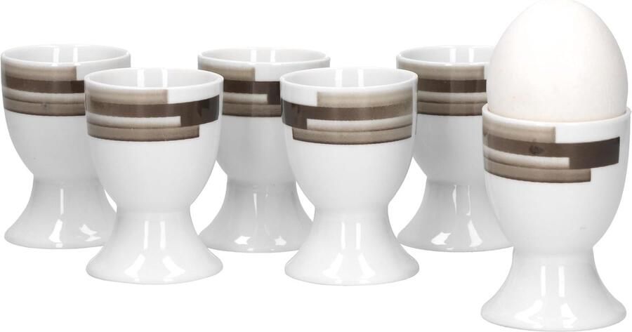 Well Set van 6 eierdopjes Nevada afzonderlijk rond Ø 50 mm H 70 mm eierstandaard hoog egg Cup wit porselein servies abstract decor strepen gastro