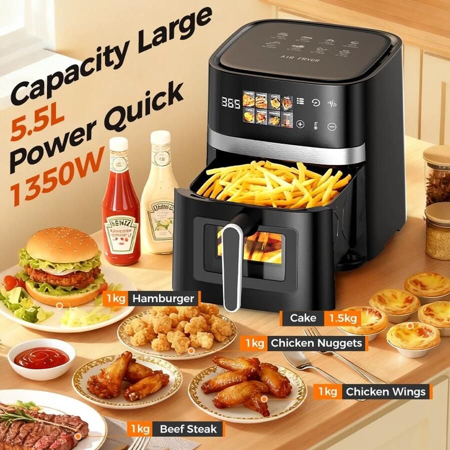 Wentink Mo Airfryer xxl airfryer oven airfryer dubbel Max 200 en 1350W Luchtfriteuse 8 in 1