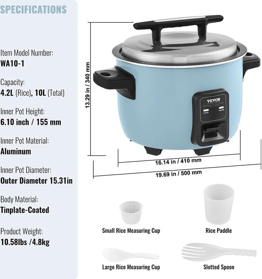 Wentink Mo rijstkoker met stomer rijstkoker tefal 10 Liter rijstkoker en warmer met anti-aanbak
