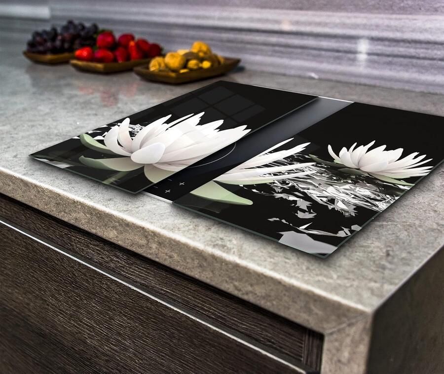 Werkblad Beschermers Kookplaat Covers Keuken Beschermen Gehard Glas 2x 40x52 cm Wit Lotus