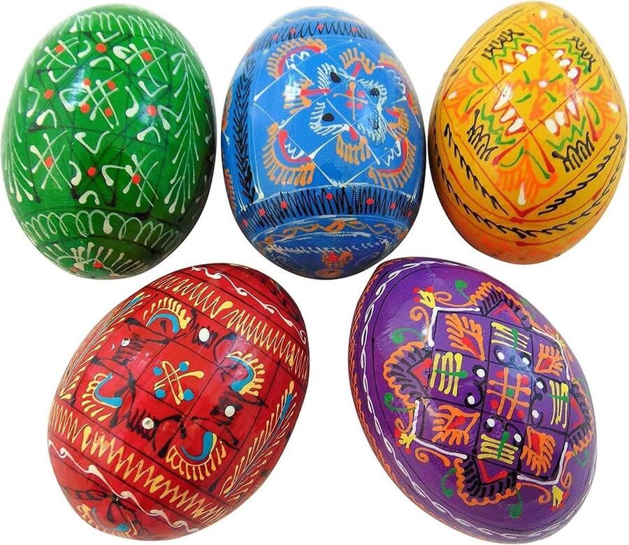 Westmon Works Oekraïense houten Pysanky paaseieren handgemaakt en geschilderd in Oekraïne set van 5