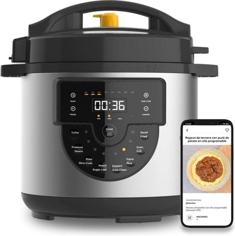 White-label slowcooker met timer Keramische binnenpan Hotpot Zwart en zilver