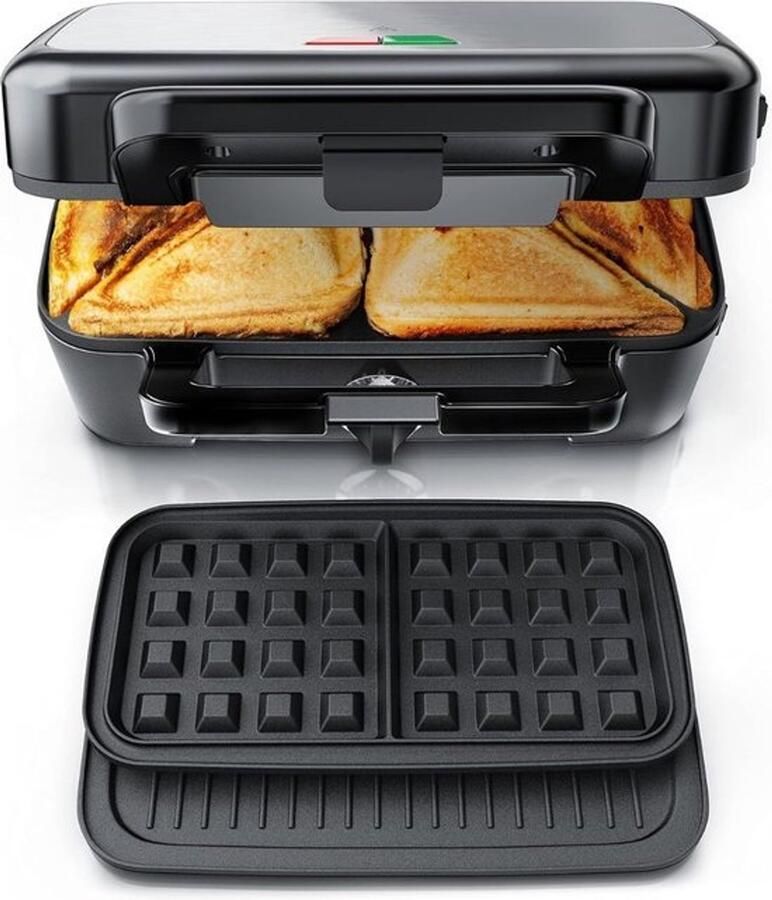 White-Label Wafelijzer met verwisselbare platen Contactgrill Tostiapparaat Zwart en zilver