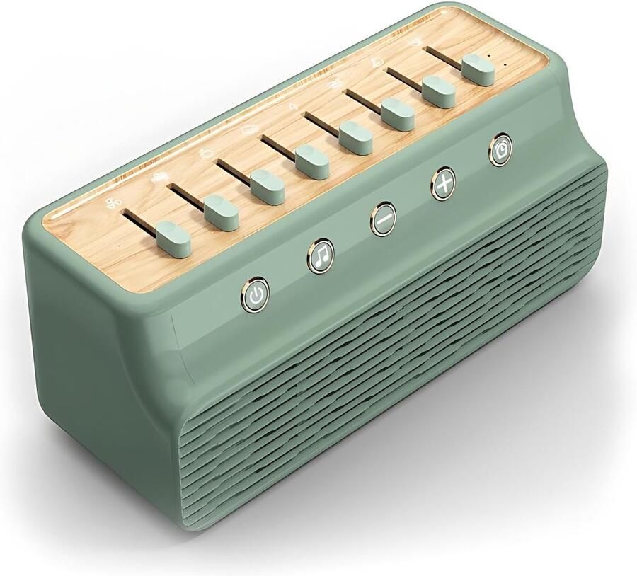 White Noise Machine 8 Natuur Geluiden Mixer Opties Bluetooth Speaker Drie Snelheden Timing Voor Slapen Thuiskantoor Reizen Ontspanning Groen