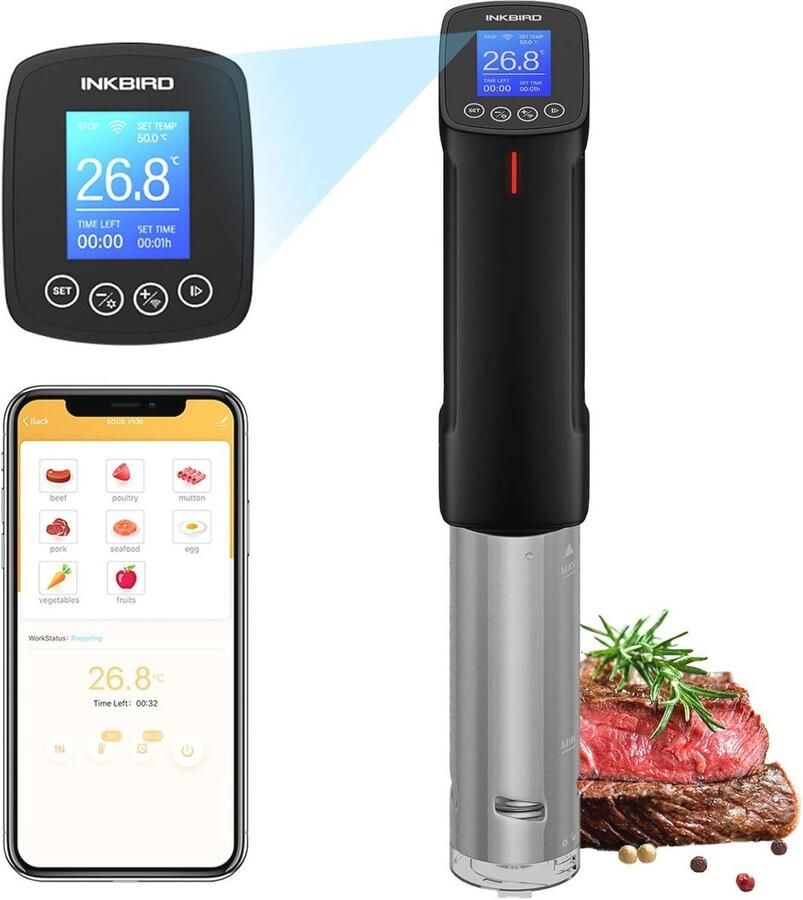 WiFi Sous Vide Stick met Timer en Nauwkeurige Temperatuurinstelling (25°C tot 99°C) voor Sous Vide Koken