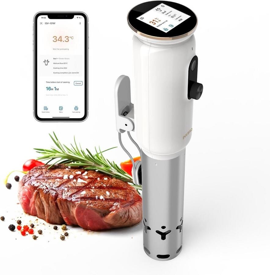 Sous Vide Kookapparaat Waterbad Koker Precisie Koken Wifi Connectiviteit 1000 Watt Wit
