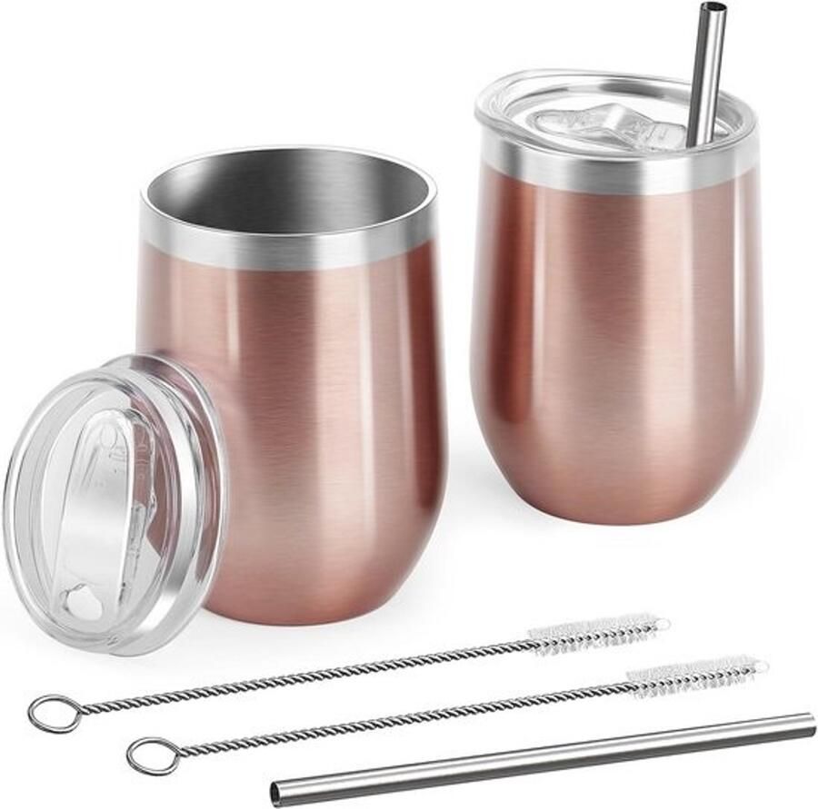 Wijnbekers van roestvrij staal Met deksel Dubbelwandige geïsoleerde reisbekers Voor koude en warme dranken 35 ml set van 2