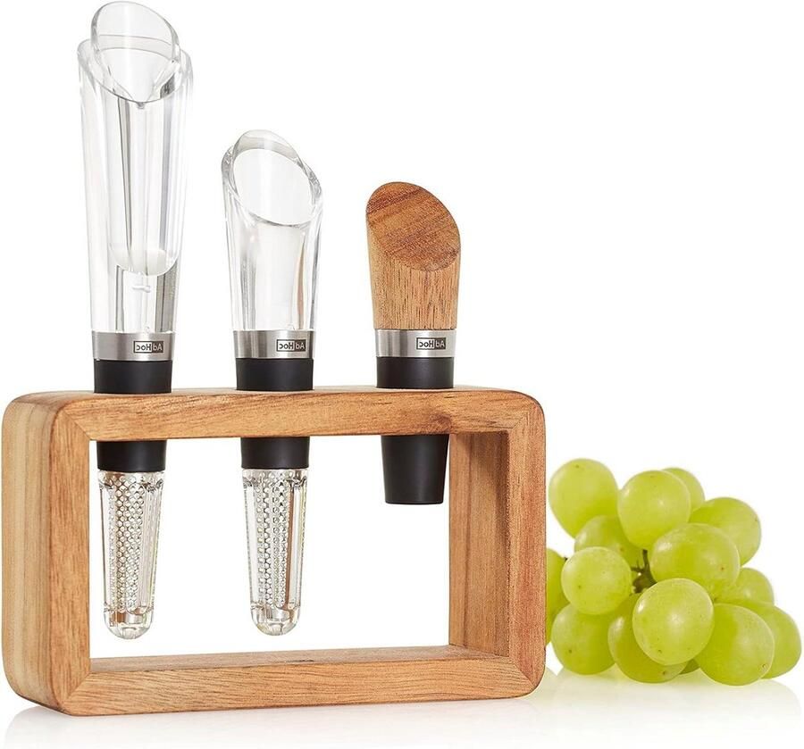 Wijngenieter set Wijnaccessoires set Wijn serveren Met schenktuit en beluchter 3-delig Houtkleurig