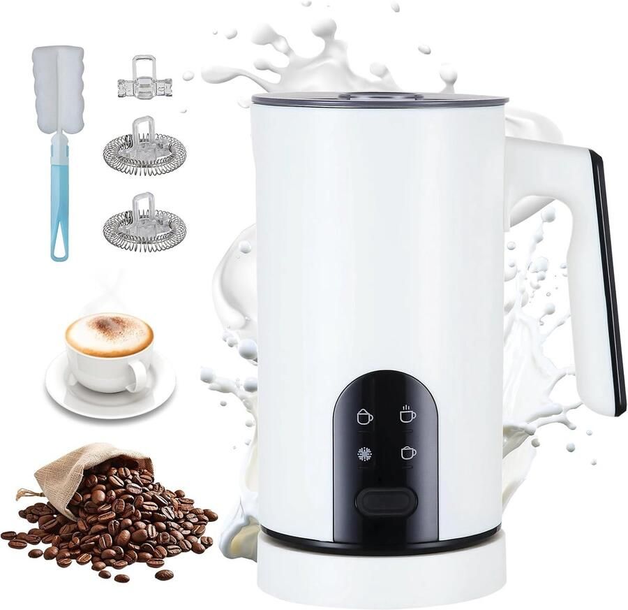 Witte 5-in-1 elektrische melkschuimer – Automatisch schuimen van warme en koude melk – Verwarmt en schuimt voor latte cappuccino en warme chocolademelk – Stil veilig & gemakkelijk schoon te maken – Geschikt voor elke keuken