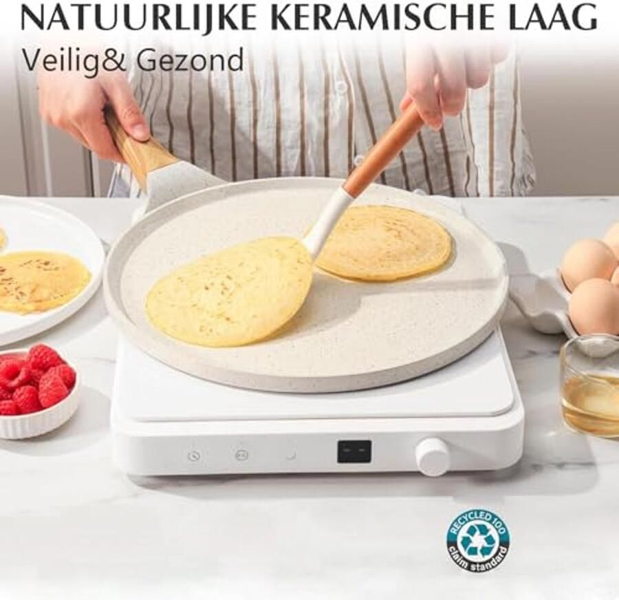 Witte Crêpepan Inductie 26 cm met Granieten Antiaanbaklaag en Bakelieten Handvat