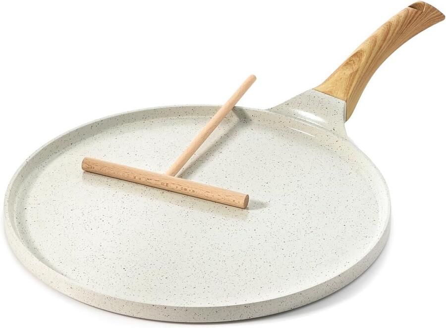 Witte Crêpepan Inductie 26 cm met Granieten Antiaanbaklaag en Bakelieten Handvat