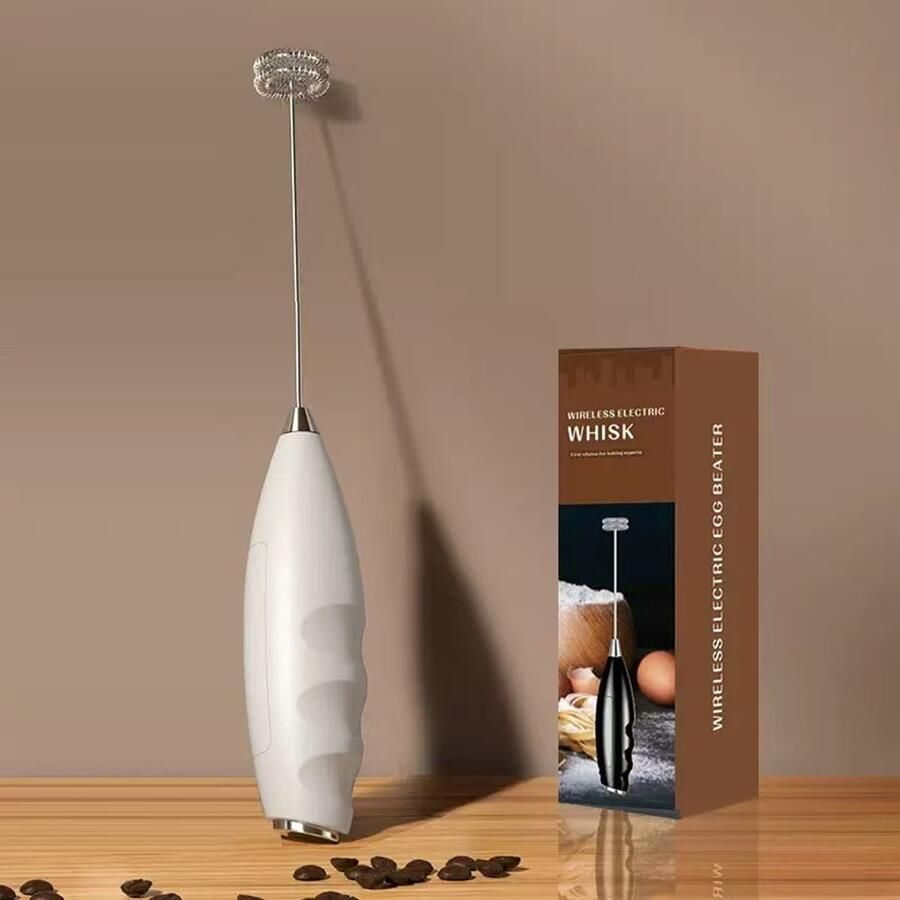 Witte elektrische melkopschuimer enkel roerhulp draadloze mini mixer voor koffie eiwit en milkshakes zonder batterij