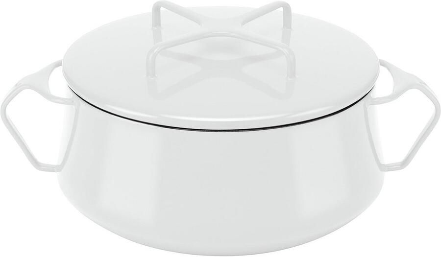 Witte Stoofpan met Deksel Geschikt voor Fornuis en Tafel Met 3 Lagen Emaille