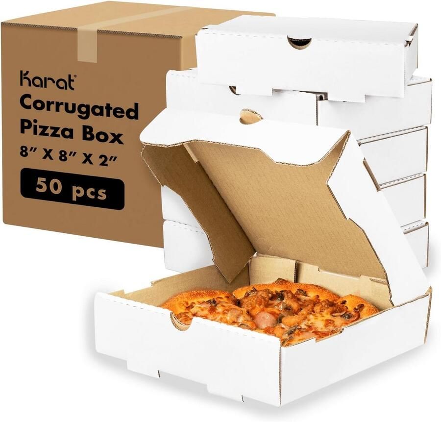 Witte vetbestendige gegolfde pizzadozen Geventileerd en omvormbaar tot bord 50 Stuks (8 inch)