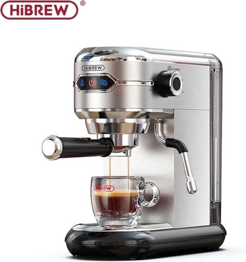 WNHB Koffiezetapparaat met een druk van 19 bar Halfautomatisch toestel voor koffie Geschikt voor ESE-pods en gemalen koffie Melkopschuimer inbegrepen Functie voor heet water Behuizing van RVS