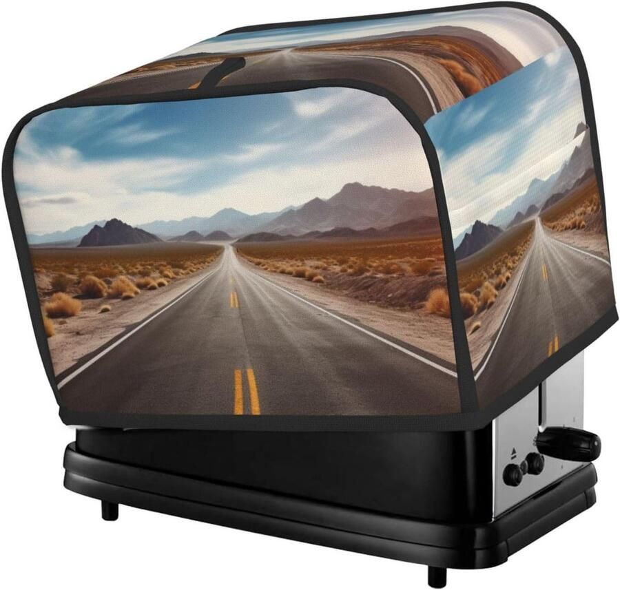 Woestijnlandschap snelweg broodrooster hoes 2 sneetjes broodmachine covers waterdicht universele maat keuken kleine apparaat cover met ophanglus stof- en vingerafdrukbescherming
