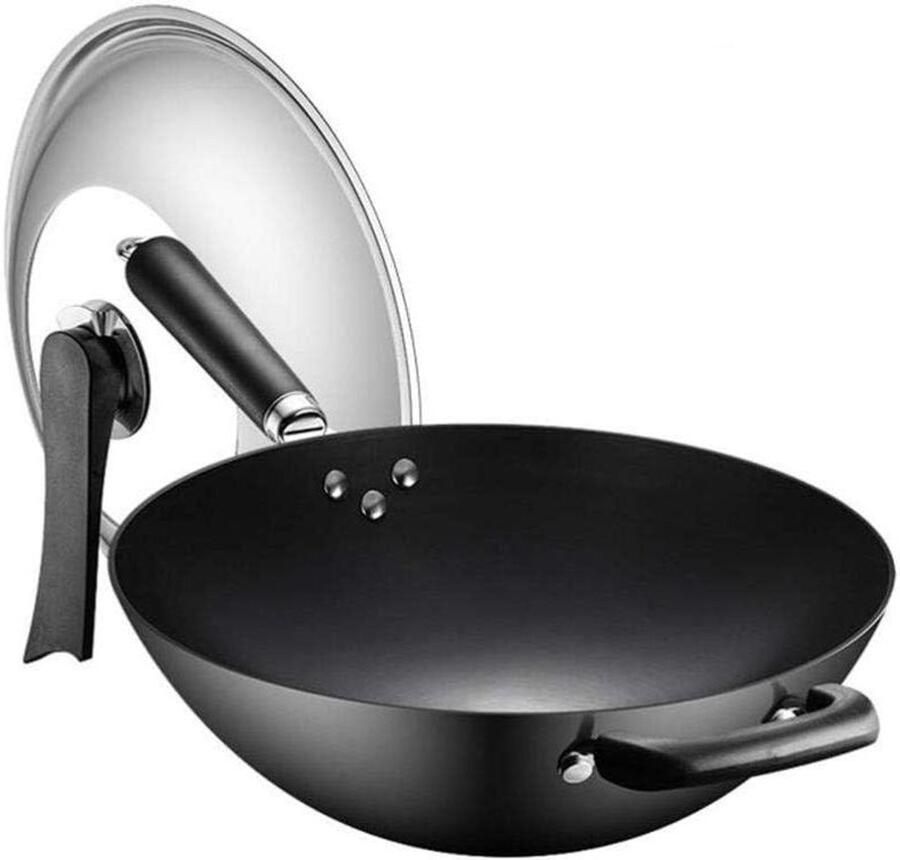 Wok 32 34 cm in RVS met Zichtbaar deksel in RVS Geschikt voor alle kookplaten Inclusief Inductie 34 10 5 cm