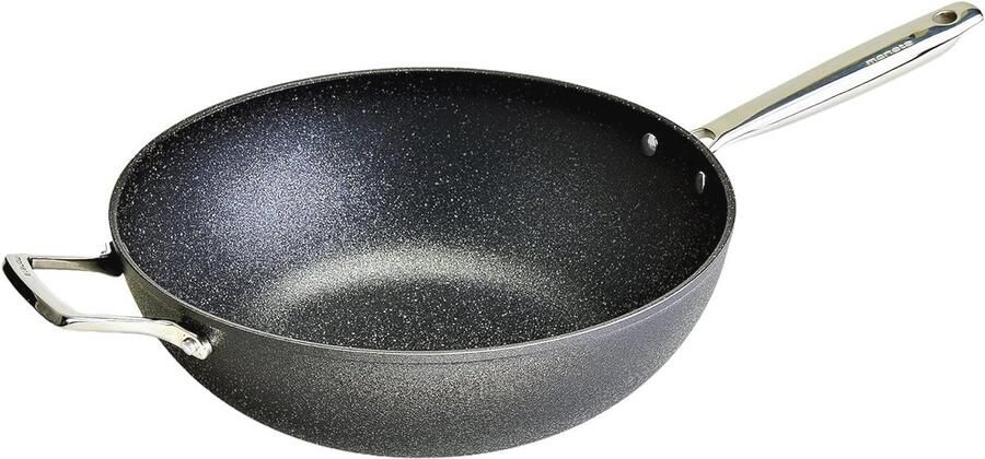 Wok 32 cm met handvat en handgreep voor alle kookplaten