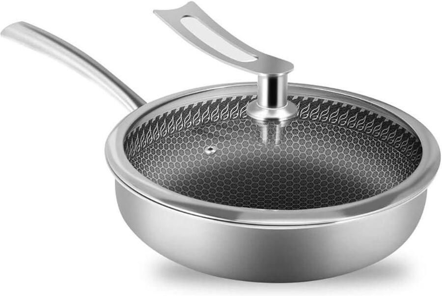 Wok Antiaanbak Roerbakpan Platte Pan Gezond Koken Lasergegraveerd Patroon 28 cm Zilver