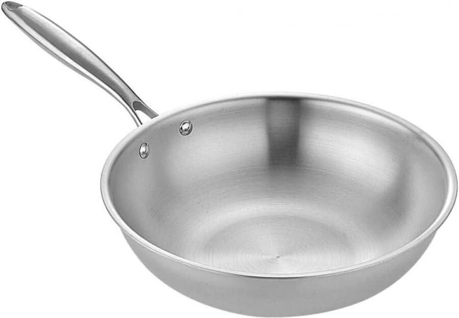 Wok Bodem Pan Koekenpan Roestvrij Staal Koken op Fornuis Fume-Free Ontwerp 32cm Zilver