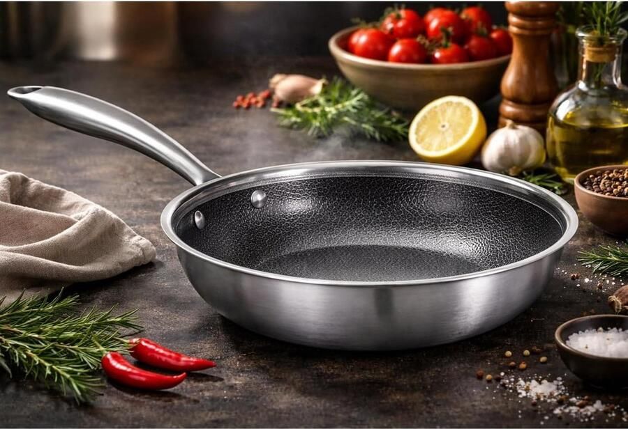 Wok Braadpan Keramische Wok Gezond Koken PFAS PFOA PTFE Vrij 28 cm Zilver