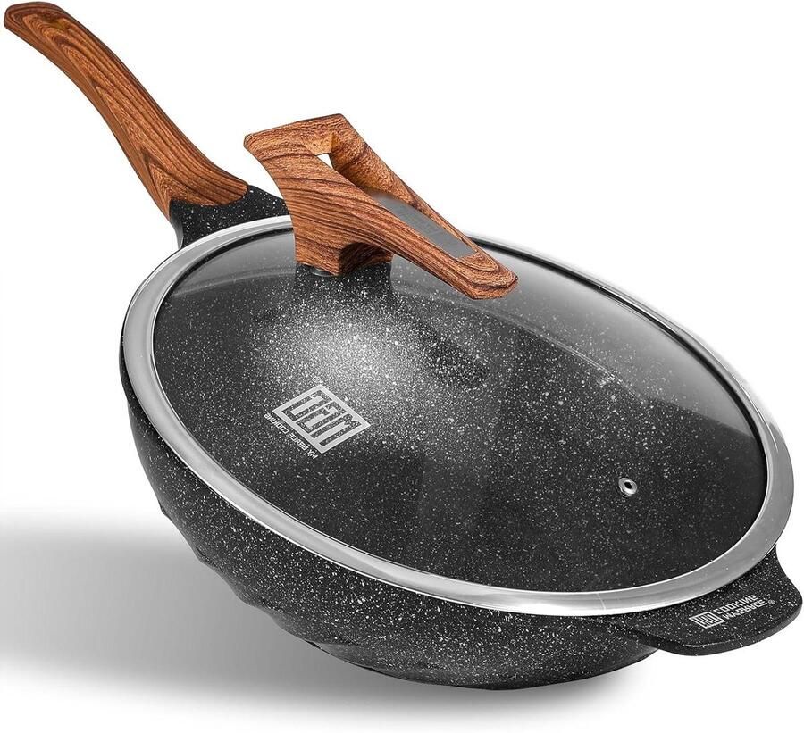 Wok Braadpan Koekenpan Sauteerpan Gezond Koken Versterkte Antiaanbaklaag 318 cm Zwart