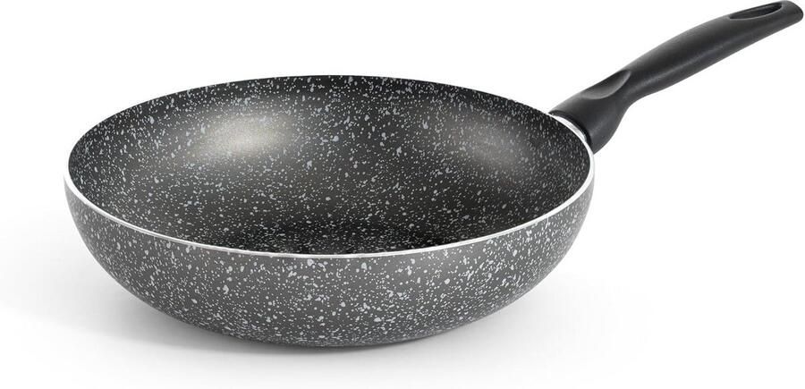 Wok braadpan Koekenpan Vetarm koken 5-laags steenlook 28 cm Zwart