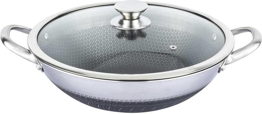 Wok Braadpan Roerbakpan Stoofpan Aziatisch Koken Honingraatstructuur 40 cm Zilver