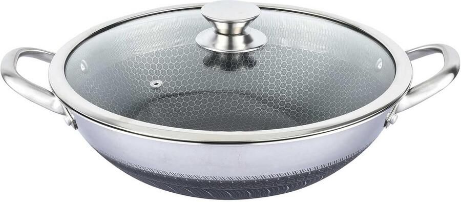 Wok braadpan Roestvrij staal Aziatisch koken Anti-aanbaklaag honingraat 40 cm Zwart