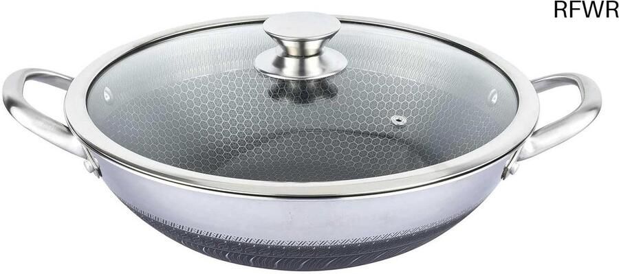 Wok braadpan Roestvrij staal pan Aziatisch koken Honingraat structuur 36 cm Metaal