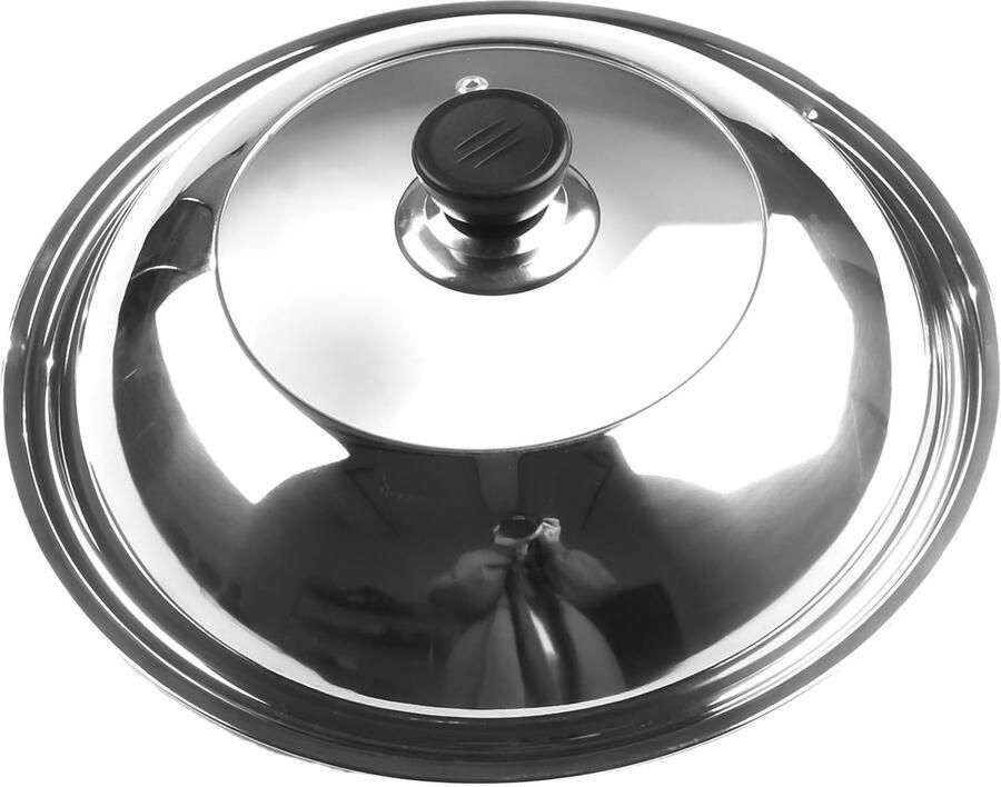 Wok Deksel Glazen Deksel Koken in Keuken Hittebestendig Handvat 38CM Diameter Zilver Zwart