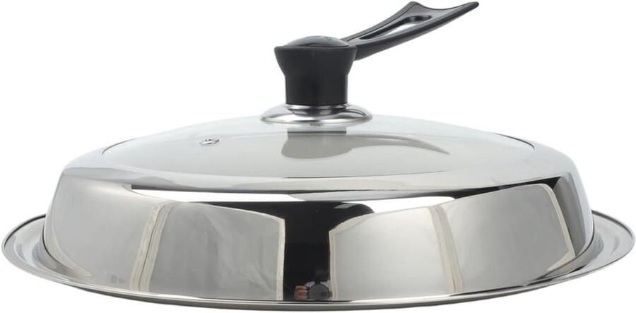 Wok Deksel Glazen Deksel Koken met Wok Ruimtebesparend Ontwerp 36CM Zilverkleurig
