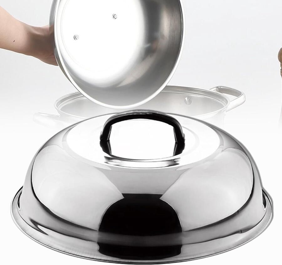 Wok Deksel Koepeldeksel Pan Koken Stomen Hoogwaardig Roestvrij Staal 32 cm Zilver