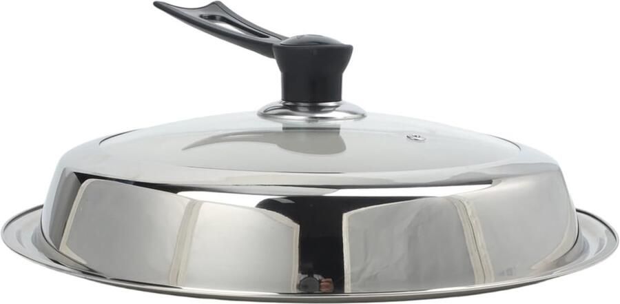 Roestvrijstalen Deksel Glazen Wok Deksel Koken en Stomen Staand Ontwerp 30-42 cm Zilverkleurig