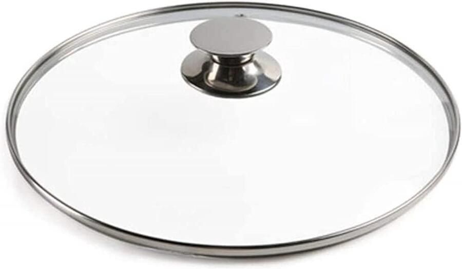Wok Deksel Pan Deksel Glazen Deksel Koken en Bakken Roestvrijstalen Rand 26 cm Zilver