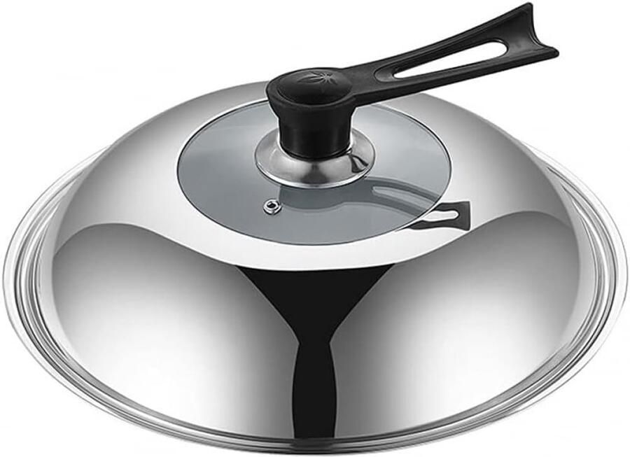 Wok Deksel Pan Deksel Koken Beschermen Explosiebestendig Glas 36 cm Zilver
