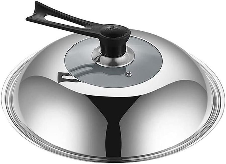 Wok Deksel Pan Deksel Koken in Keuken Explosiebestendig Glas 36 cm Zilver