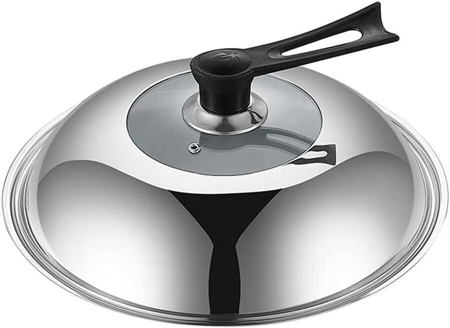 Wok Deksel Pan Deksel Koken in Keuken Explosiebestendig Glas 36 cm Zilver